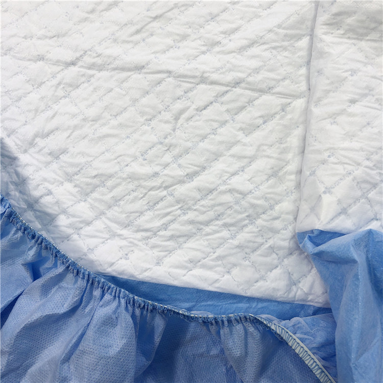 Cubierta de cama desechable azul TOPMED con colcha de pulpa de pelusa, película transpirable de Hospital, cubierta de cama elástica desechable no tejida
